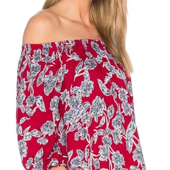 Revolve Splendid Off Shoulder Red/Blue Floral Top - XS - Picture 4 of 12